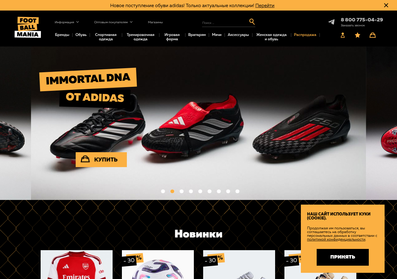 Главная страница football-mania.ru