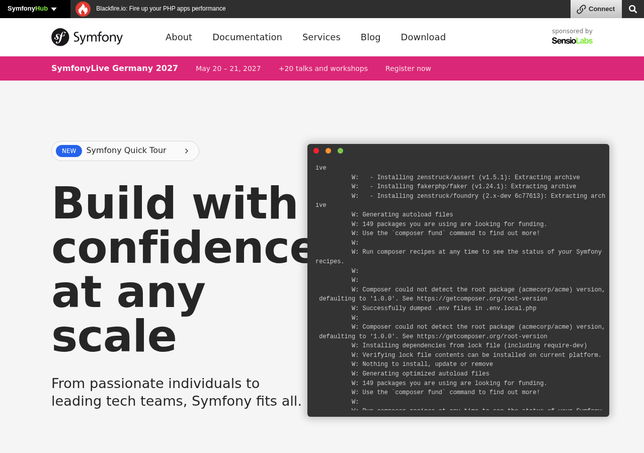 Главная страница symfony.com